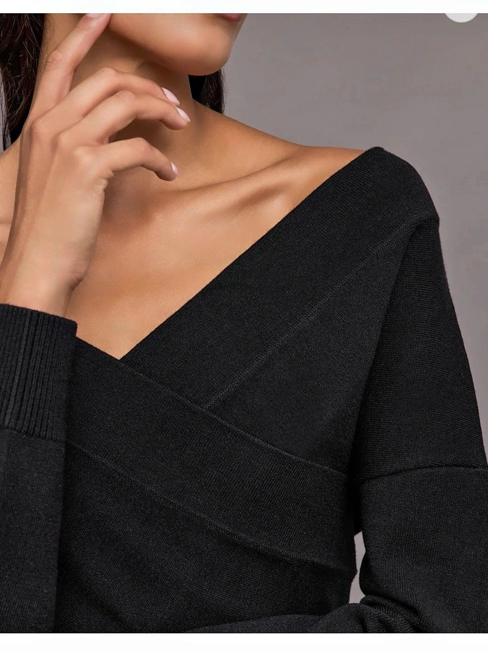 Carbon38 Off Shoulder Crossover Sweater Black